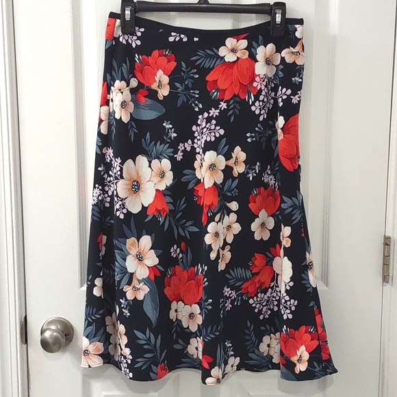 Ann Taylor Modest Pink Tropical Floral Midi Skirt Size S - Picture 1 of 8